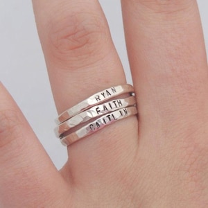 Stacking Rings - Custom Name Rings - Sterling Silver - Hand Stamped - Hammered Rings - Stackable Rings - Organic Rings - Personalized
