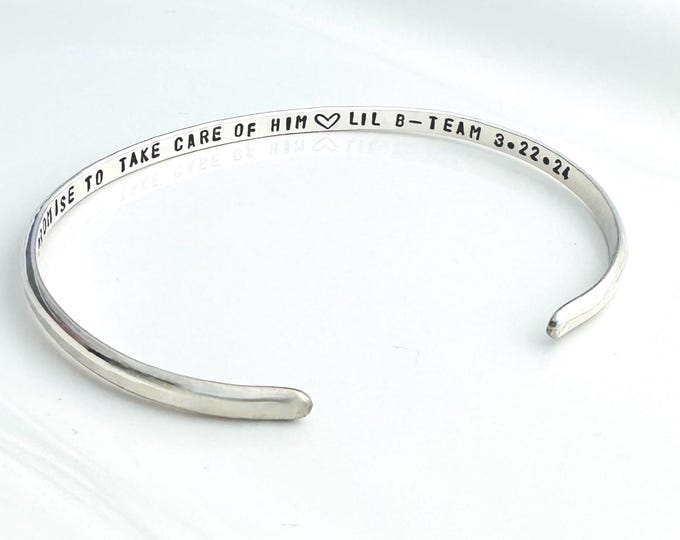 Featured listing image: Custom Mother of the Groom Bracelet - Hidden Message Cuff - Personalized Gift for Mom - Sterling / Gold