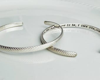 Custom Twist Hidden Message Bracelet - 925 Solid Sterling Silver Cuff - Personalized Mother of the Bride Bracelet - Mother Gift