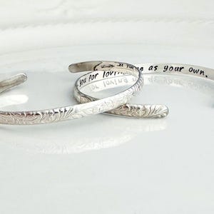 Personalized Floral Cuff Bracelet - Hidden Message Gift - Custom Silver/Gold Cuff Bracelet - Custom Engraved Bangle - Wedding Gift for Her