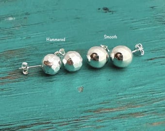 Sterling Ball Earrings - Hammered/Smooth Bead Earrings - Nugget Ball Earrings - Minimalist - 4mm 5mm 6mm 8mm 10mm - Ball Post Earrings