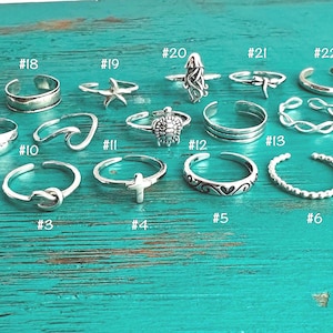 SALE-New Designs-925 Sterling Toe Rings - Adjustable Silver Toe Rings-Minimalist Rings-Cross-Wave-Flower-Heart-Bead-Cigar Band-Gift for Her