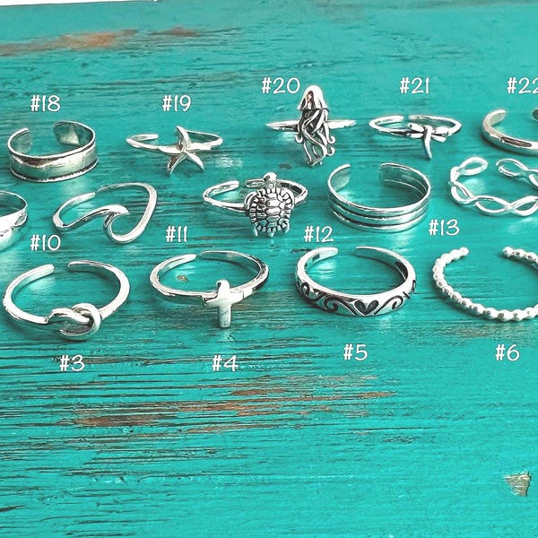 SALE-New Designs-925 Sterling Toe Rings - Adjustable Silver Toe Rings-Minimalist Rings-Cross-Wave-Flower-Heart-Bead-Cigar Band-Gift for Her