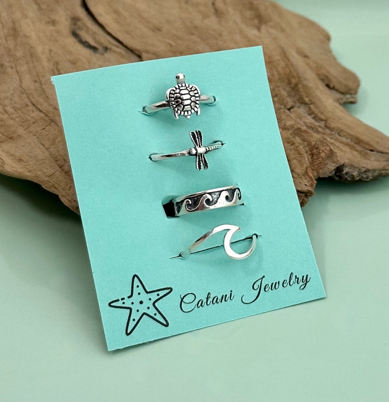 SALE 925 Sterling Toe Rings Adjustable Silver Toe Rings Minimalist Rings-Anchor-Cross-Wave-Leaves-Flower-Starfish-Assorted-Gift for Her image 6