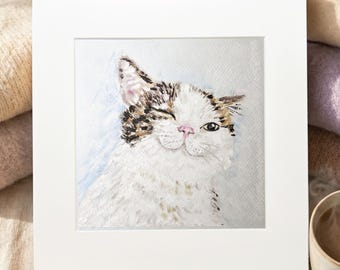Cuadro original al pastel de un gato sonriente, arte de pared de un gatito pelirrojo feliz, decoración caprichosa para la habitación del bebé, regalo pintado a mano para amantes de los gatos.