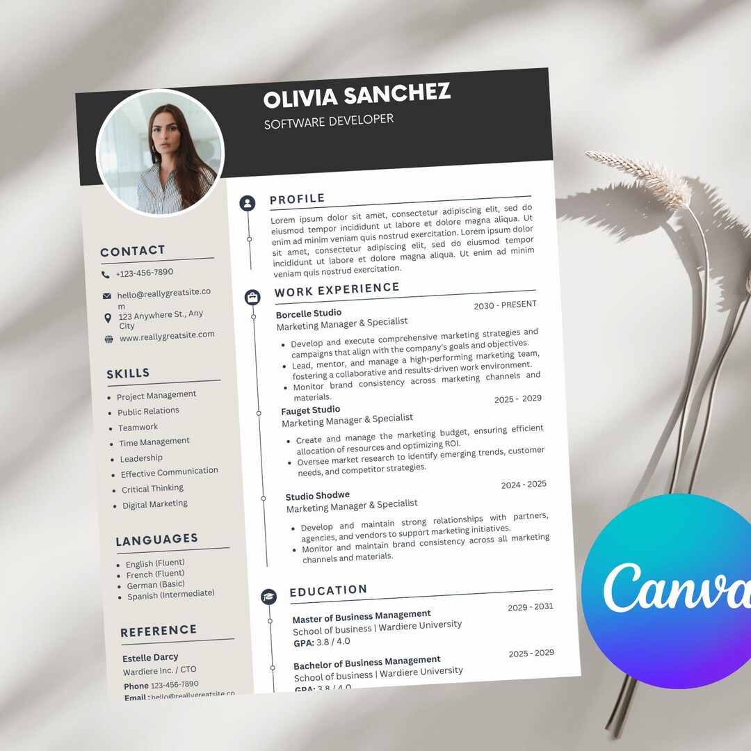 Professional Resume Template Canva Design | Cover Letter Included ...