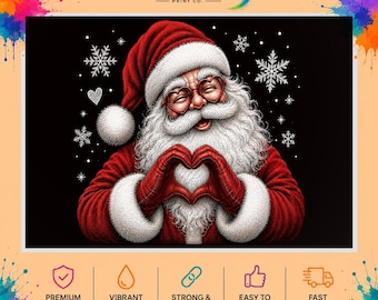 Vintage Santa Claus DTF Transfer, Retro Christmas Heart Hands Print