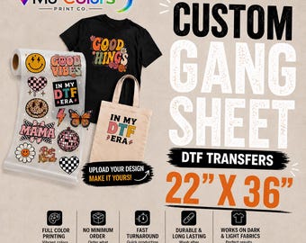 Custom 22"x36" DTF Gang Sheet, Ready to Press Heat Transfer, Bulk Printing