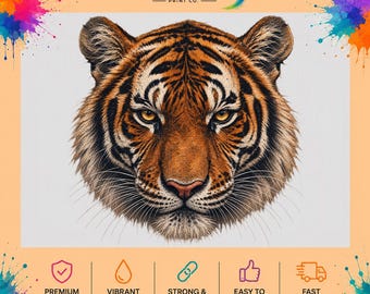 Realistic Tiger Head DTF Transfer, Vintage Wildlife Ready to Press