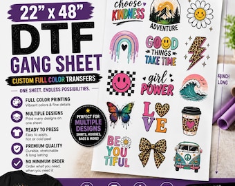 22x48 Gang Sheet, Mix and Match DTF Prints, Multiple Design Transfer Sheet