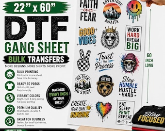 22x60 Gang Sheet, DTF Printing for Bulk Orders, Custom Apparel Transfers