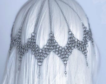 Medieval Chainmail Headpiece, Fantasy Hair Jewelry, Elven Headpiece, Renaissance Fair Hair Accessory, Stainless Steel, Nepheli