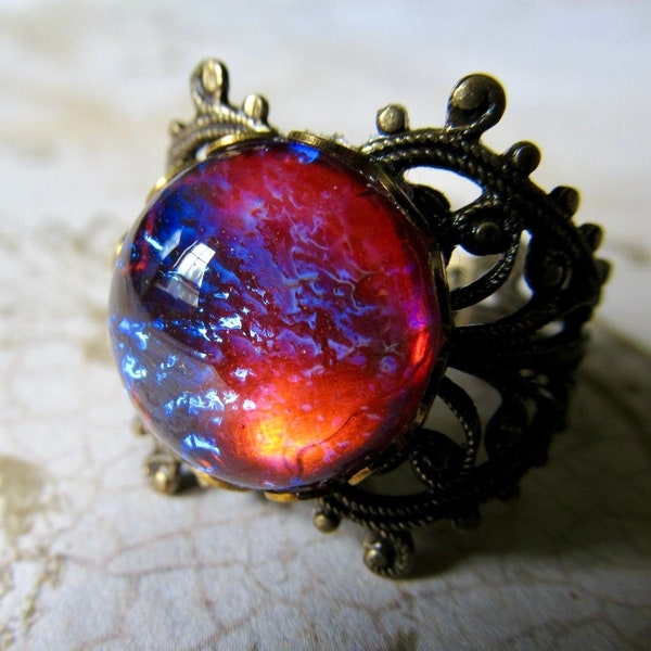 Dragons Breath Opal Ring Gold, Fire Opal Gothic Fantasy Jewelry, Art Nouveau Ring- Flame