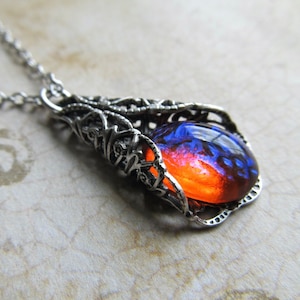 Dragons Breath Opal Necklace Silver, Red Opal Art Deco Necklace, Art Nouveau Jewelry- My Delight