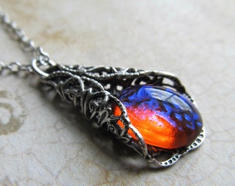 Dragons Breath Opal Necklace Silver, Red Opal Art Deco Necklace, Art Nouveau Jewelry- My Delight