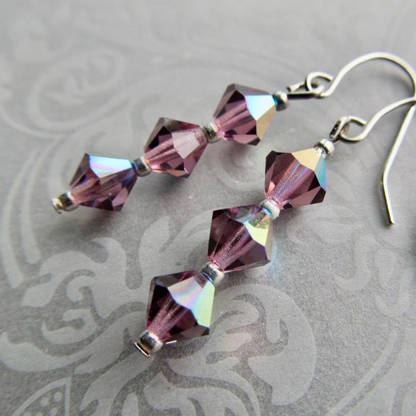 Art Deco Purple Crystal Wedding Earrings, Gothic Jewelry - Dahlia