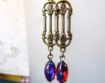 Dragons Breath Red Opal Earrings, Gothic Fire Opal, Art Nouveau Jewelry- Firelight