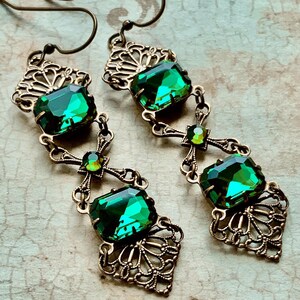 Art Deco Emerald Earrings, 1920s Green Wedding Earrings- Luxurious