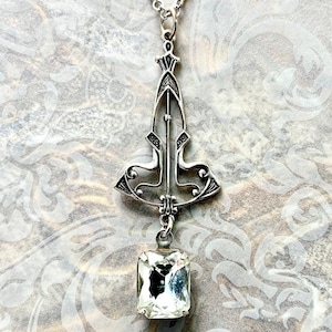 Art Nouveau Crystal Pendant Necklace, 1920s Art Deco Bridal Jewelry- Brilliance