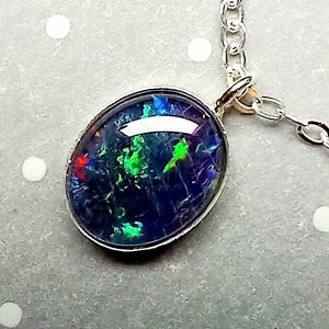 Silver Opal Necklace Genuine Real Opal Jewelry Sterling Black Fire Opal ...