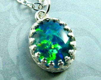 Sterling Opal Necklace, Silver Genuine Real Black Fire Opal Jewelry Pendant- Melbourne