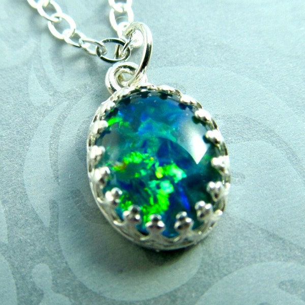 Sterling Opal Necklace, Silver Genuine Real Black Fire Opal Jewelry Pendant- Melbourne
