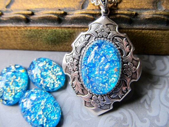 Art Deco Opal Necklace in Silver Black 