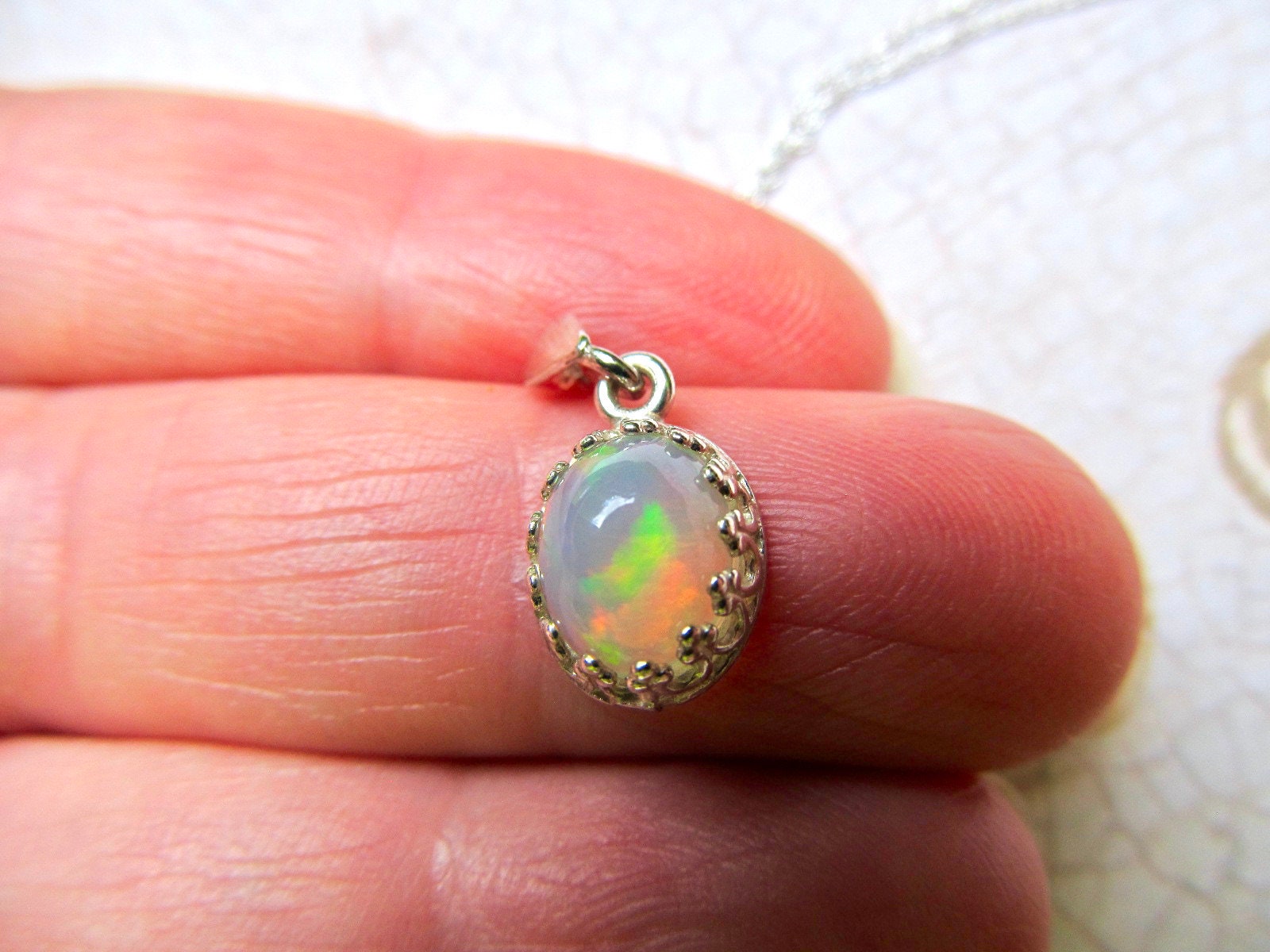 Welo Opal Necklace In Sterling Silver Genuine Real Opal | Etsy