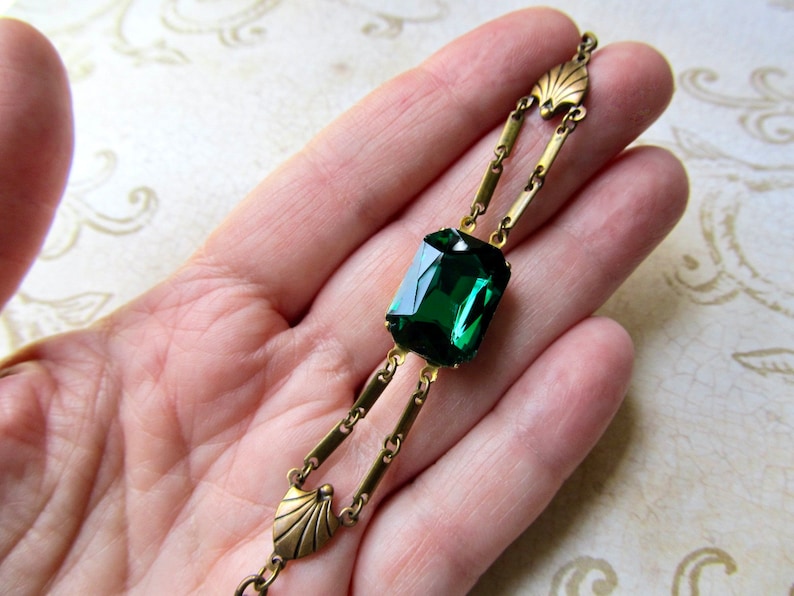 Art Deco Emerald Bracelet, Art Nouveau Jewelry, 1920s Green Wedding, Vintage Antique Flapper image 4