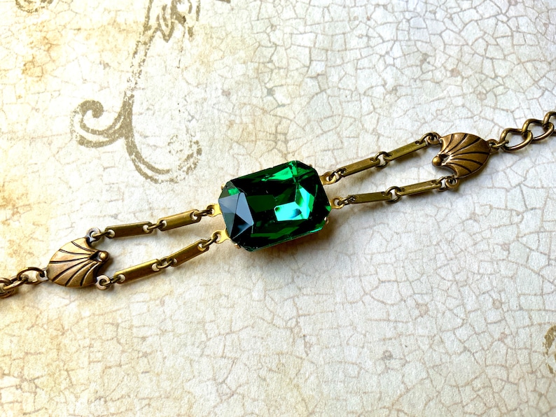 Art Deco Emerald Bracelet, Art Nouveau Jewelry, 1920s Green Wedding, Vintage Antique Flapper image 8