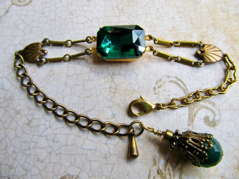 Art Deco Emerald Bracelet, Art Nouveau Jewelry, 1920s Green Wedding, Vintage Antique Flapper image 3