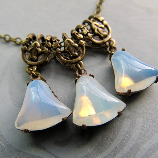 Fire Opal Art Deco Wedding Necklace, Gold Art Nouveau Bridal Jewelry- My Sweet