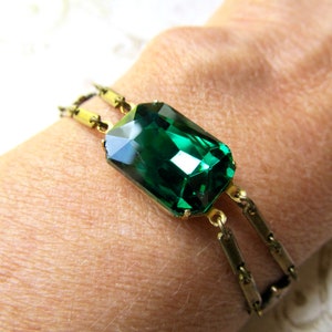 Art Deco Emerald Bracelet, Art Nouveau Jewelry, 1920s Green Wedding, Vintage Antique Flapper image 2