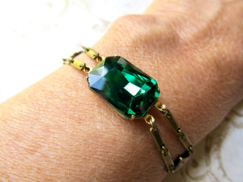 Art Deco Emerald Bracelet, Art Nouveau Jewelry, 1920s Green Wedding, Vintage Antique Flapper image 2