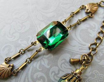 Art Deco Emerald Bracelet, Art Nouveau Jewelry, 1920s Green Wedding, Vintage Antique- Flapper