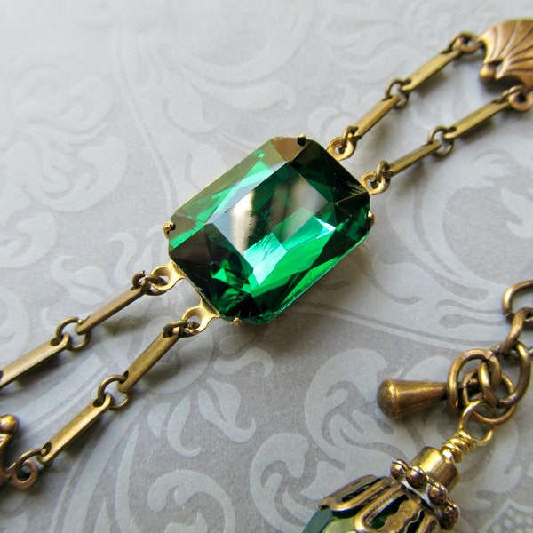 Art Deco Emerald Bracelet, Art Nouveau Jewelry, 1920s Green Wedding, Vintage Antique- Flapper