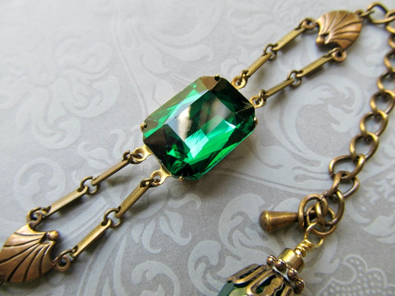 Art Deco Emerald Bracelet, Art Nouveau Jewelry, 1920s Green Wedding, Vintage Antique Flapper image 1