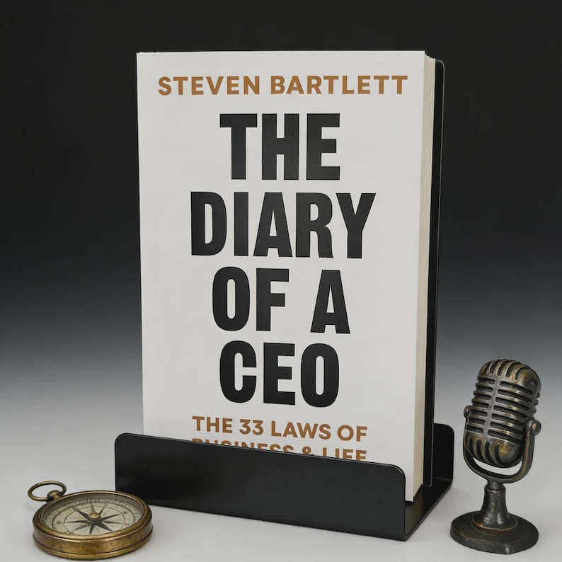 Peut inclure: Un livre intitul&eacute; "THE DIARY OF A CEO" de Steven Bartlett, pr&eacute;sent&eacute; dans un pr&eacute;sentoir noir. Un microphone vintage et une boussole sont &eacute;galement pr&eacute;sents. Le sous-titre du livre est "THE 33 LAWS OF BUSINESS & LIFE."