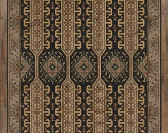 Hand Knotted Rug 9x12 8x10 6x9, Geometric Tribal New Zealand Wool Area Rug, Dark Navy Caucasian Style Carpet, Custom Size Large Persian Rug