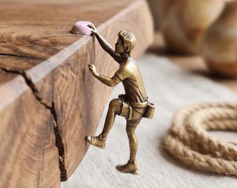 Brass Rock Climber Figurine Miniature Climbing Man Statue Sports Decor Magnetic Sculpture Extreme Sports Gift Desk Accessory Geek Gift