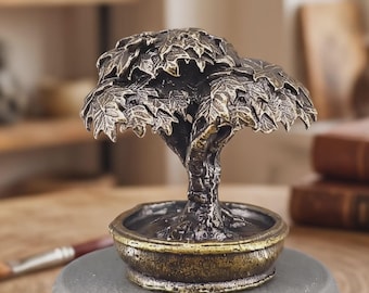 Figura de bonsái de latón, estatua de arce en miniatura, escultura de planta de metal vintage, decoración de estantería estilo Dark Academia, regalo para jardín zen