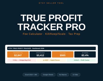 Etsy Profit Tracker | True Profit After Fees & COGS | Kill Keep Scale | Tax Prep | Excel Google Sheets