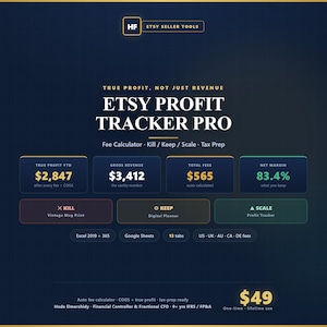 Etsy Profit Tracker | True Profit After Fees & COGS | Kill Keep Scale | Tax Prep | Excel Google Sheets