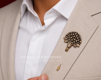Pin de solapa con ramo de flores en oro antiguo, pin romántico, pin para traje de boda, pin de ramo de amor, pin de solapa para novio, accesorio de San Valentín
