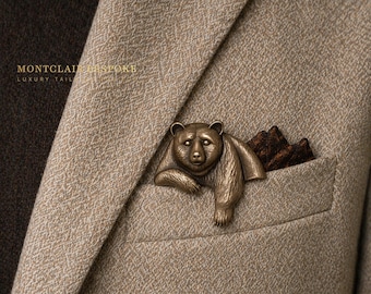 Broche de oso de oro antiguo, broche de solapa con animal en reposo, joyería vintage de bosque, accesorio para blazer de hombre, regalo único para él/ella.