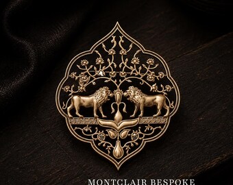 Broche antiguo de oro con escudo de león, broche heráldico de león, broche vintage con emblema real, accesorio llamativo para traje, regalo de joyería de lujo