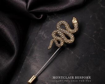 Antique Gold Snake Lapel Pin, Vintage Serpent Lapel Pin, Snake Suit Pin, Gothic Animal Brooch, Men's Blazer Pin, Gift for Him Her