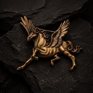 Antique Gold Pegasus Brooch, Winged Horse Lapel Pin for Men & Women, Mythical Pegasus Brooch, Statement Jewelry, Luxury Blazer Accessory