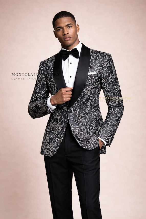 jacket for formal dress men Buy Black Silver Tuxedo Luxury Sequin Dinner Jacket Shawl Lapel Groom Wedding Suit Prom Black Tie Outfit Online in India formal dress with jacket