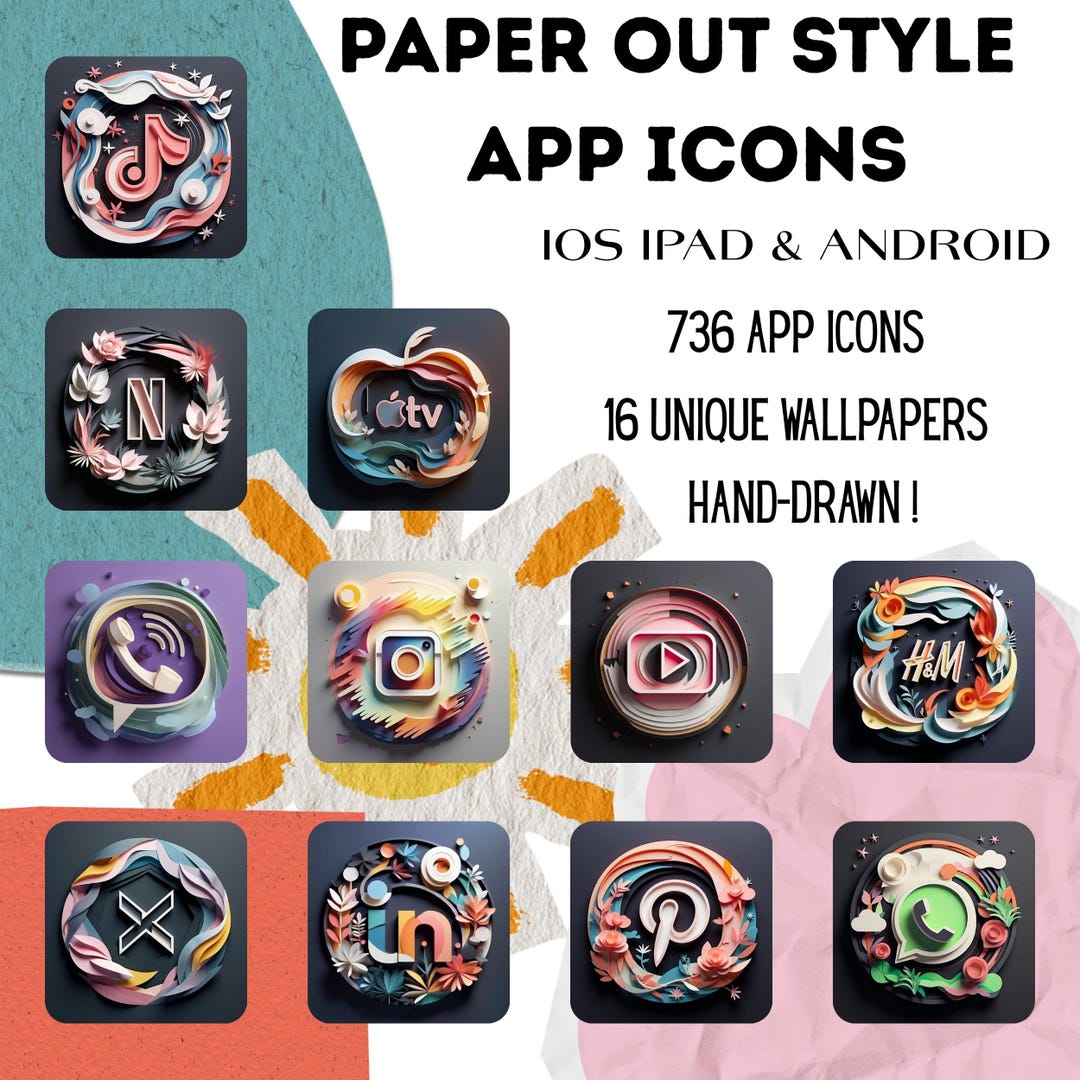 Paper App Ios Icon Paper Out Style App Icons | Hand Drawn Aesthetic Ios iPad Android ...